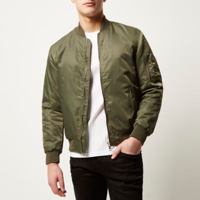 Khaki green zip sleeve bomber jacket